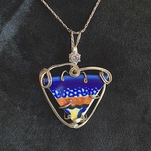 Polish pottery wire wrap pendant